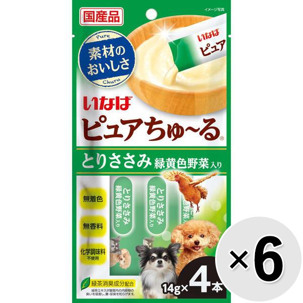 【セット販売】いなば ピュアちゅ～る とりささみ 緑黄色野菜入り （14g×4本）×6コ ［ちゅーる］