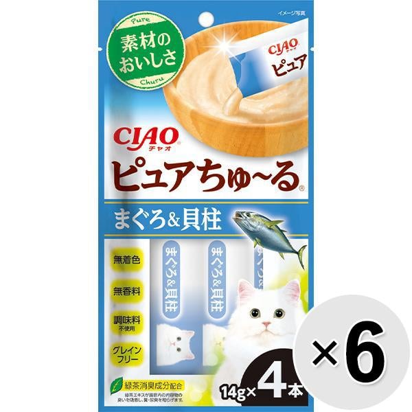 【セット販売】チャオ ピュアちゅ～る まぐろ＆貝柱 （14g×4本）×6コ ［ちゅーる］