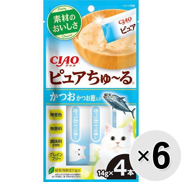 【セット販売】チャオ ピュアちゅ～る かつお かつお節入り （14g×4本）×6コ ［ちゅーる］