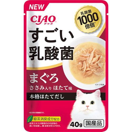 【単品】チャオ すごい乳酸菌 パウチ まぐろ ささみ入り ほたて味 40g