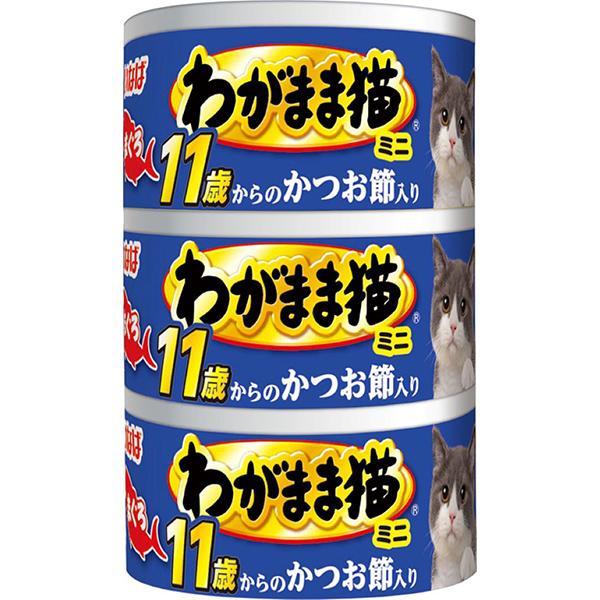 【単品】わがまま猫 まぐろミニ 11歳からのかつお節入り まぐろ 60g×3缶パック