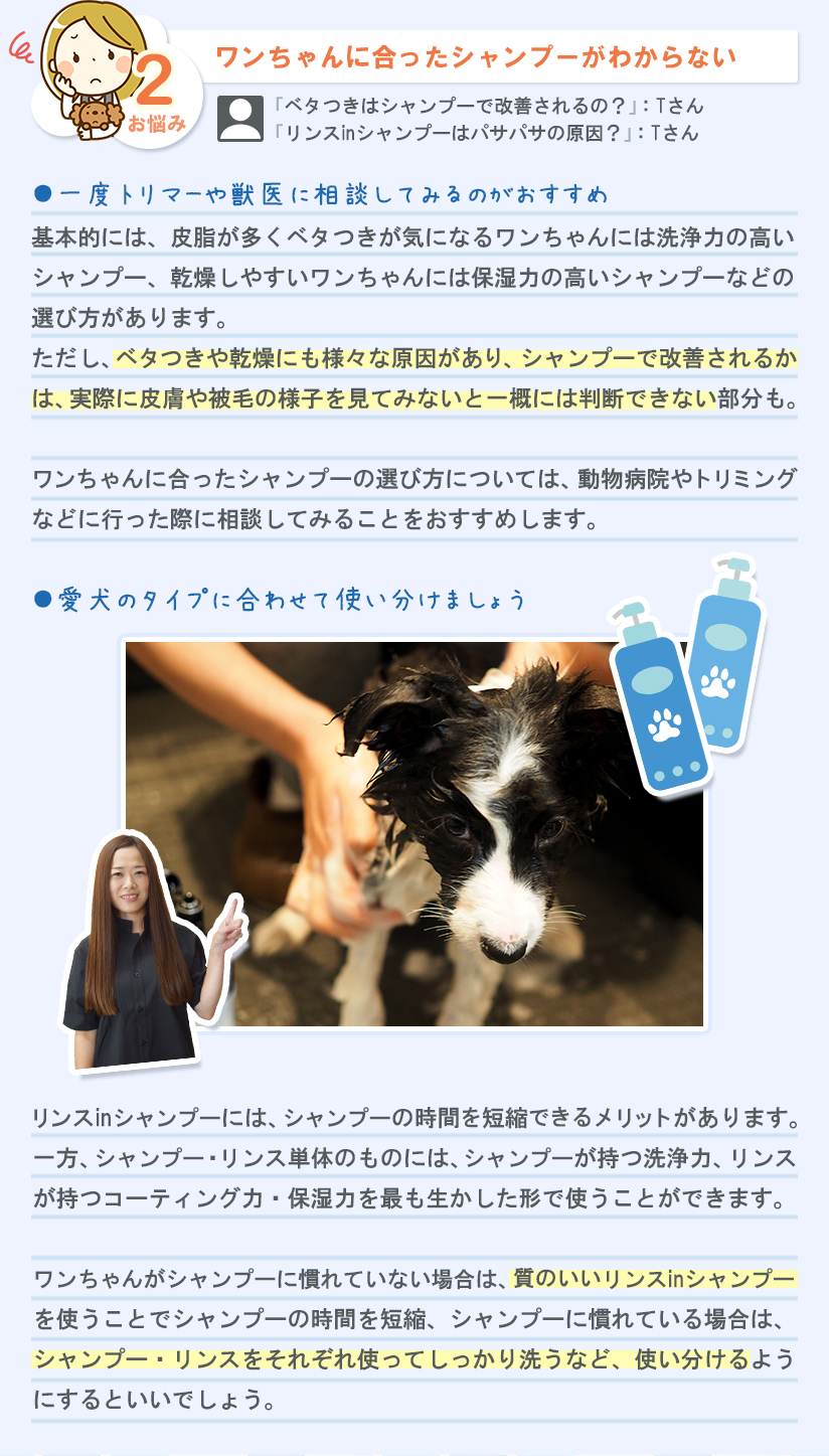 お悩み２ ワンちゃんに合ったシャンプーがわからない