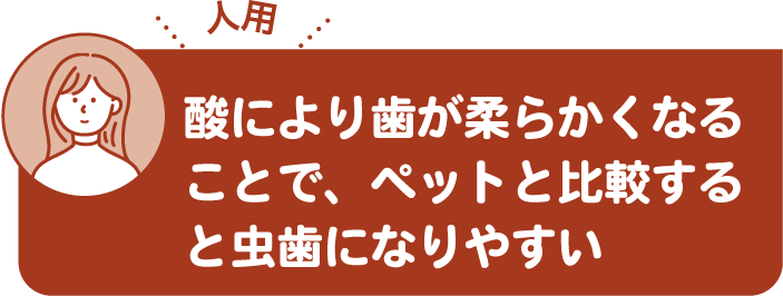 酸により歯が柔らかくなることで、ペットと比較すると虫歯になりやすい
